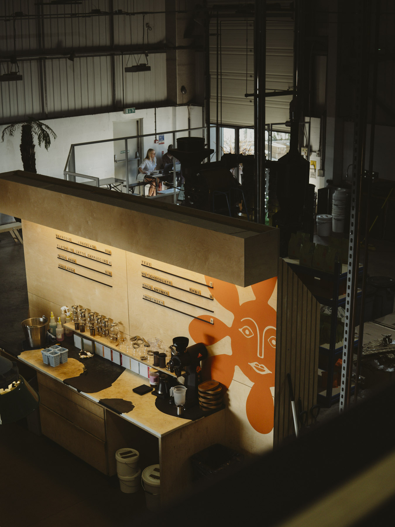 The Ritual Coffee Roasters counter and mezzanine seen from above