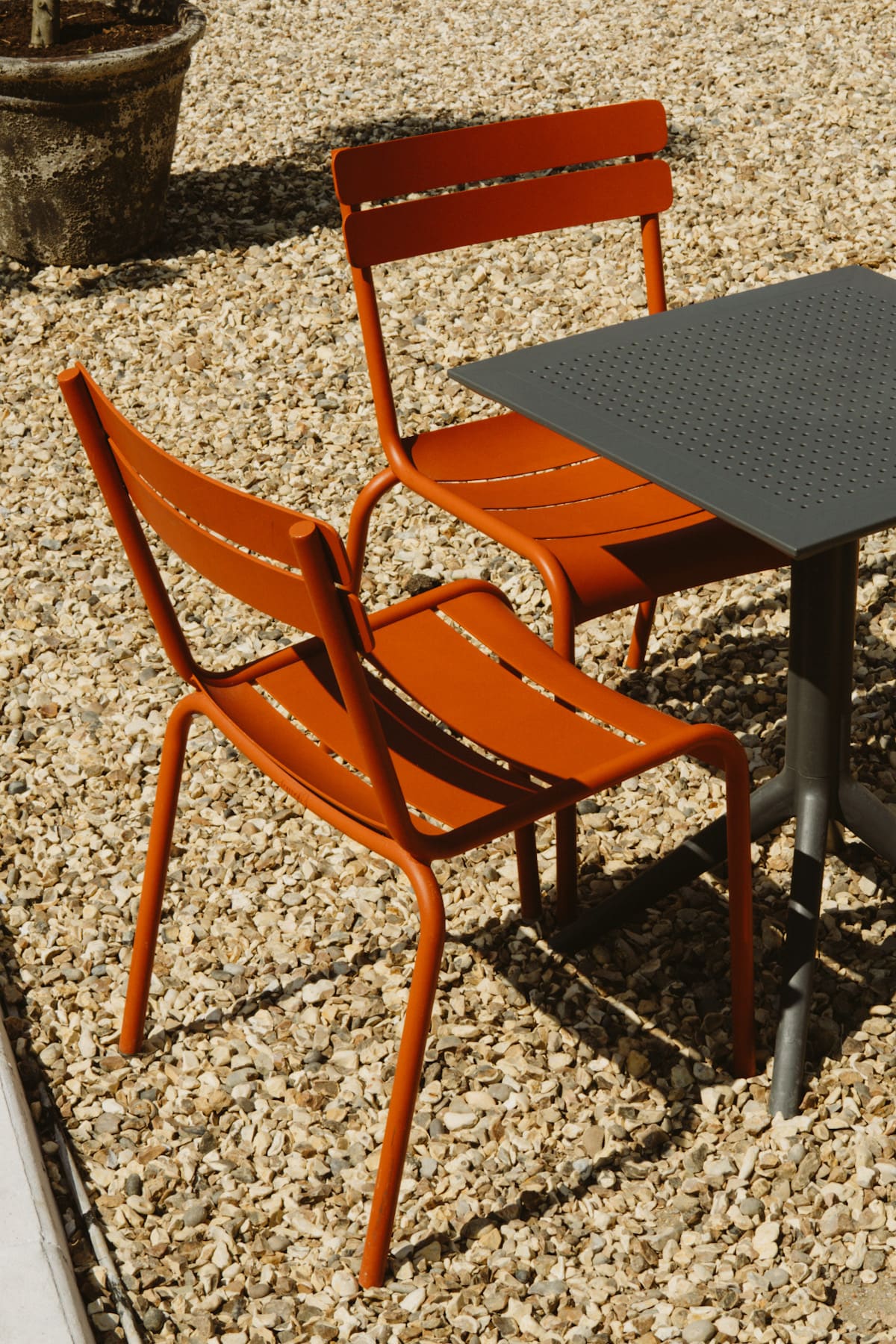 Two colourful orange chairs